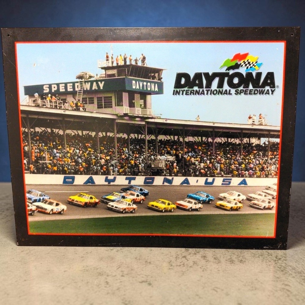 VTG 2004 Daytona International Speedway Tin Sign 12x16 1970s NASCAR Collector